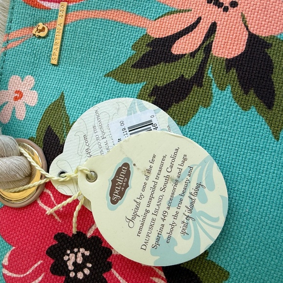 NWT Spartina 449 Boho Beach Tote Linen & Leather Floral - Picture 6 of 15